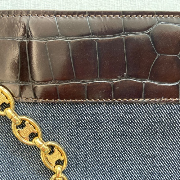 Vintage Celine Triomphe Chain Wristlet / Mini Bag w/ COA – Denim & Croc Embossed - Picture 10 of 16